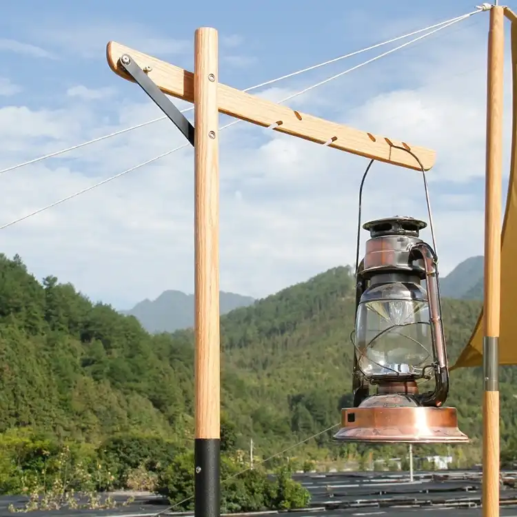 Afneembare draagbare camping massieve houten lampstandaard